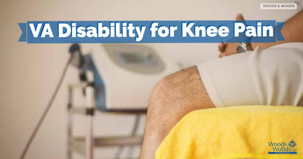 man with injured knee sitting in doctor's office with title "VA Disability for Knee Pain" at the top