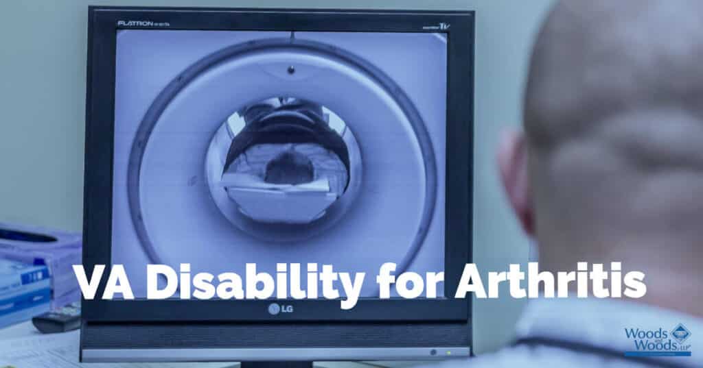 Veteran getting MRI with title of blog post "VA Disability for Arthritis" over the top