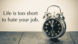 picture of an alarm clock and the words "Life is too short to hate your job"